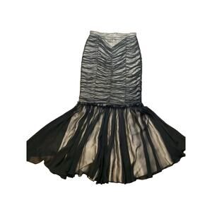 Sansappelle Black Beige Vintage Pleated Silk Mermaid Long Evening Skirt S 26w